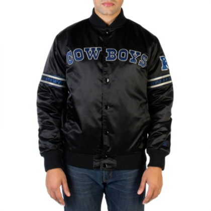 Dallas Cowboys Starter Black & Navy Snap Front Jacket Outerwear